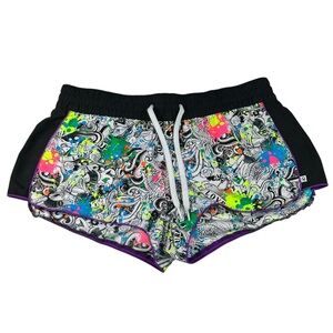 Ocean Pacific OP Vintage Y2K Black White Neon Tattoo Grunge Print Mini Shorts L